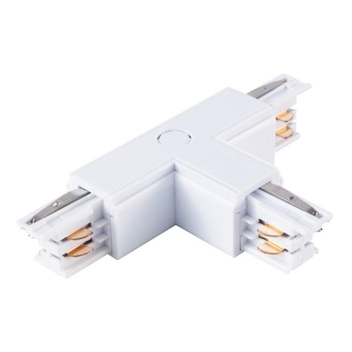 Conector trifásico para lámparas en el sistema de rieles TRACK blanco tipo T