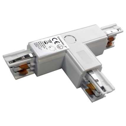 Conector trifásico para lámparas en el sistema de rieles TRACK blanco tipo T