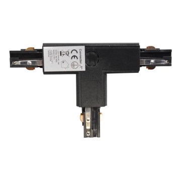 Conector trifásico para lámparas en el sistema de rieles TRACK negro tipo T