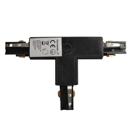 Conector trifásico para lámparas en el sistema de rieles TRACK negro tipo T