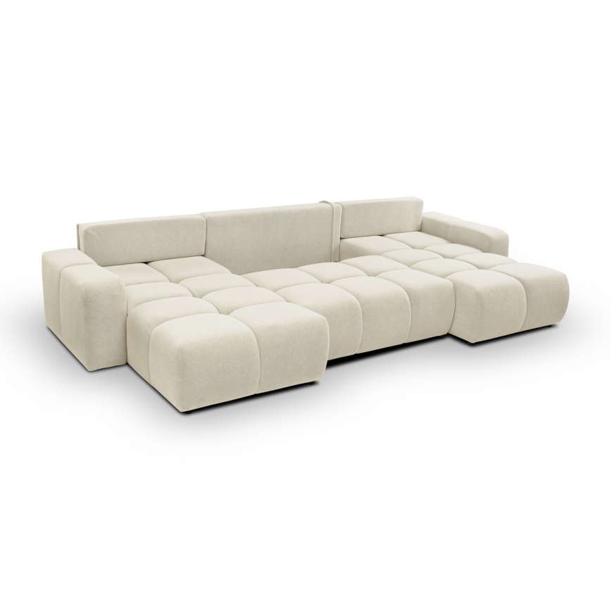Conjunto de salón en forma de U tapizado plegable con espacio de almacenamiento ALMADA beige