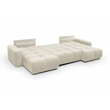 Conjunto de salón en forma de U tapizado plegable con espacio de almacenamiento ALMADA beige