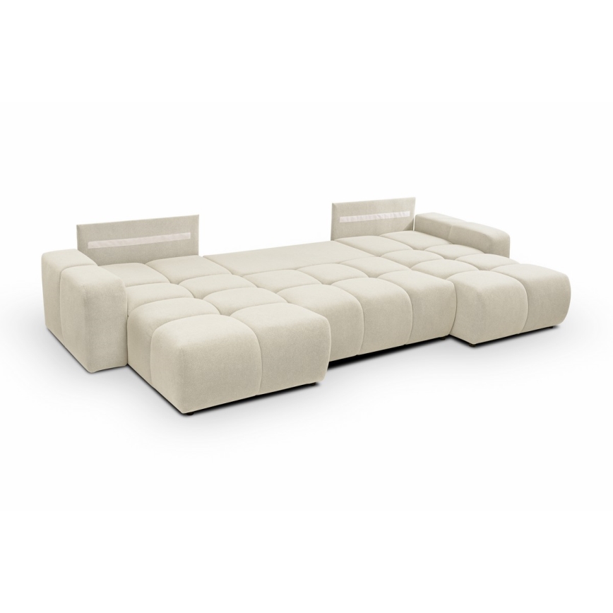 Conjunto de salón en forma de U tapizado plegable con espacio de almacenamiento ALMADA beige