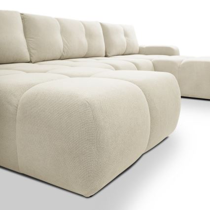Conjunto de salón en forma de U tapizado plegable con espacio de almacenamiento ALMADA beige