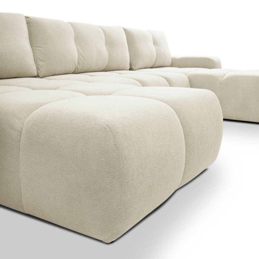 Conjunto de salón en forma de U tapizado plegable con espacio de almacenamiento ALMADA beige