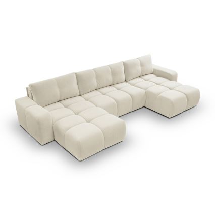 Conjunto de salón en forma de U tapizado plegable con espacio de almacenamiento ALMADA beige