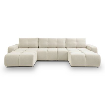Conjunto de salón en forma de U tapizado plegable con espacio de almacenamiento ALMADA beige