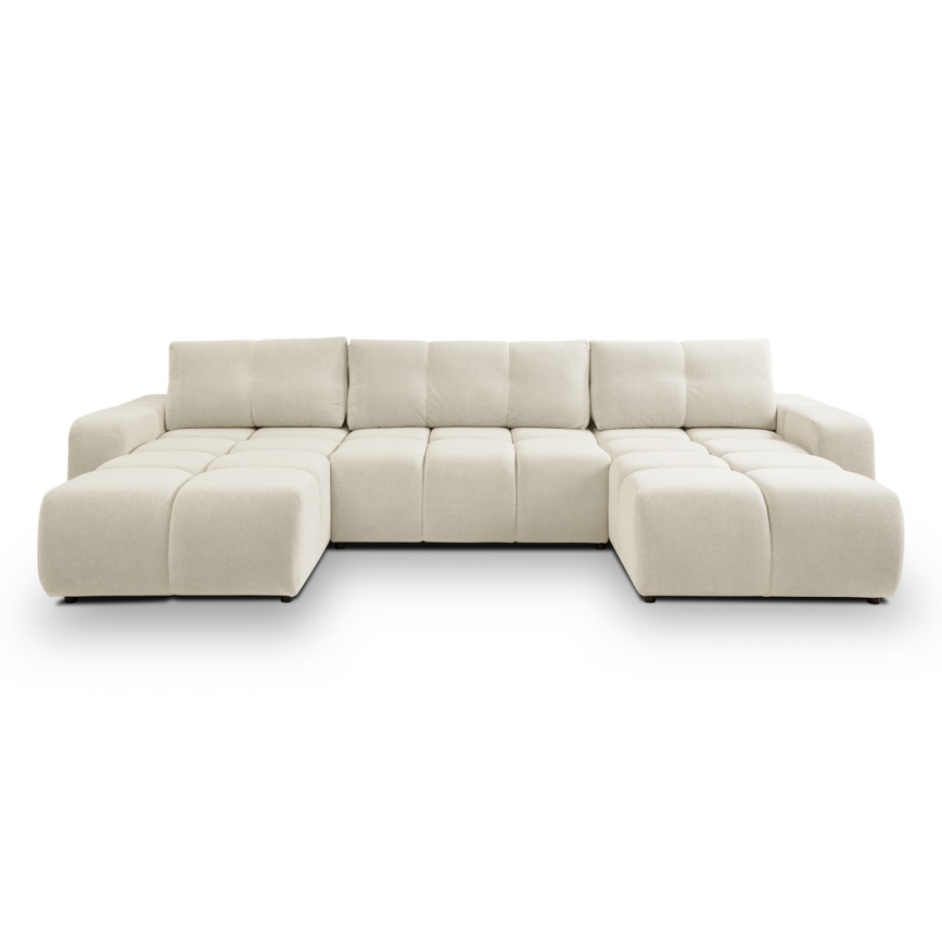 Conjunto de salón en forma de U tapizado plegable con espacio de almacenamiento ALMADA beige