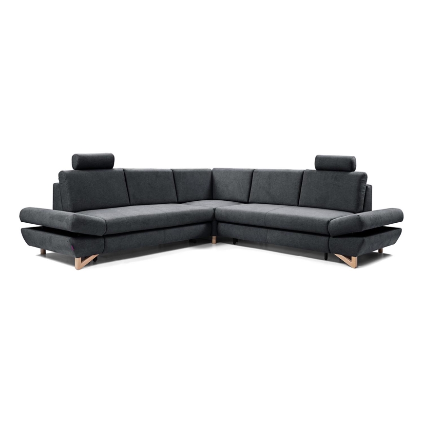 Conjunto de salón esquinero tapizado en forma de L plegable con espacio de almacenamiento AVESTA derecho antracita