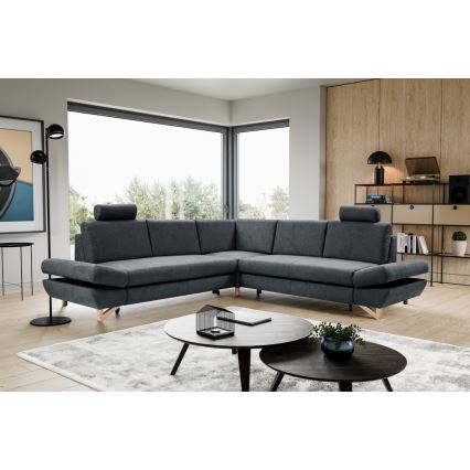 Conjunto de salón esquinero tapizado en forma de L plegable con espacio de almacenamiento AVESTA derecho antracita