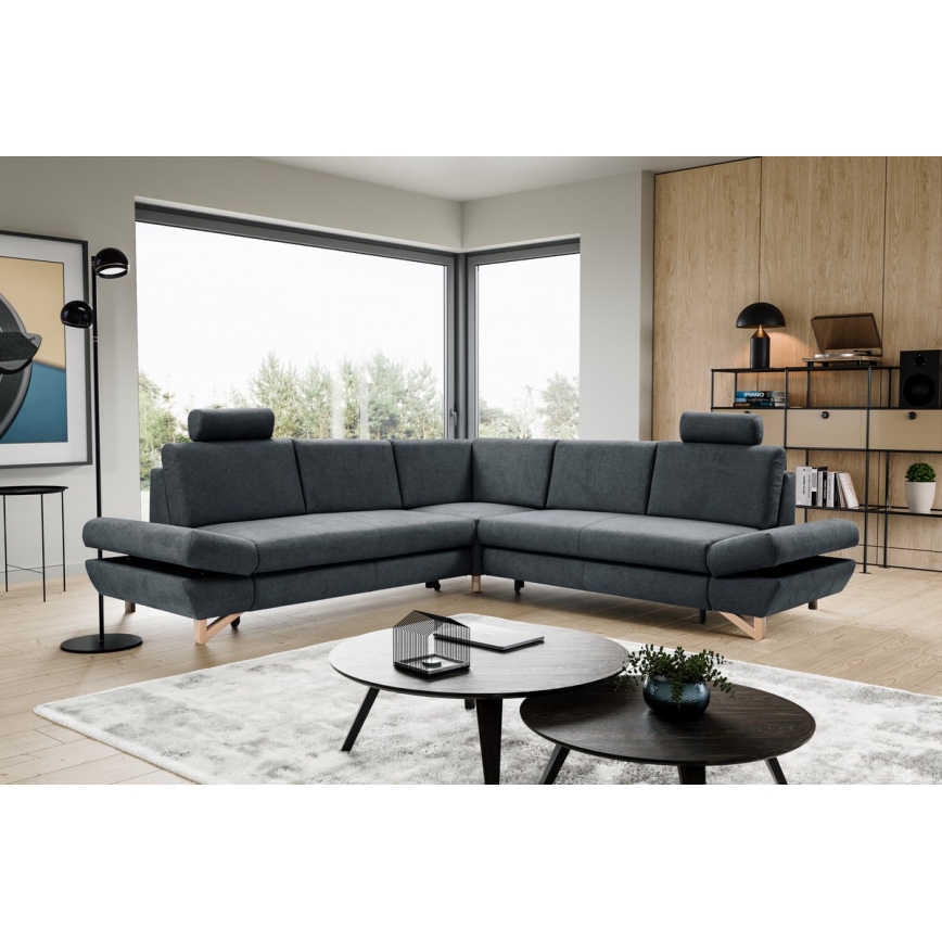 Conjunto de salón esquinero tapizado en forma de L plegable con espacio de almacenamiento AVESTA derecho antracita
