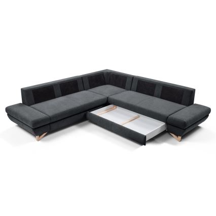 Conjunto de salón esquinero tapizado en forma de L plegable con espacio de almacenamiento AVESTA derecho antracita