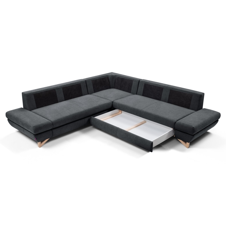 Conjunto de salón esquinero tapizado en forma de L plegable con espacio de almacenamiento AVESTA derecho antracita