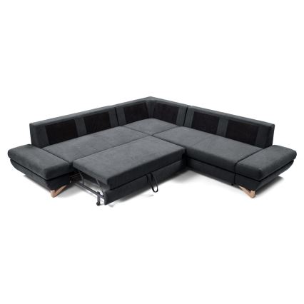 Conjunto de salón esquinero tapizado en forma de L plegable con espacio de almacenamiento AVESTA derecho antracita