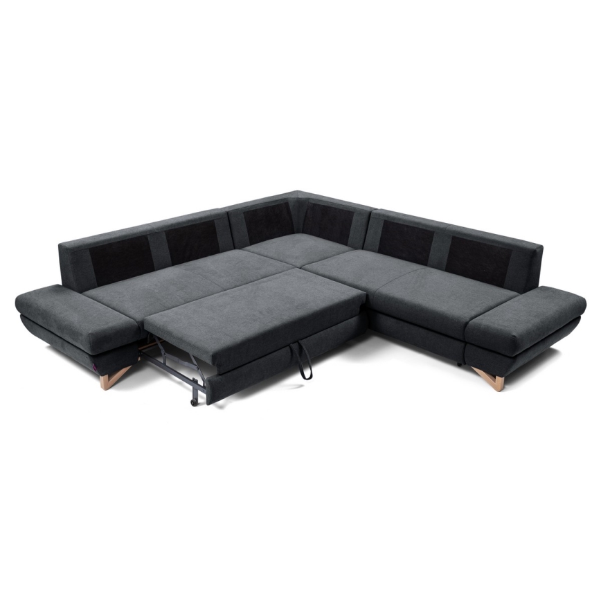 Conjunto de salón esquinero tapizado en forma de L plegable con espacio de almacenamiento AVESTA derecho antracita
