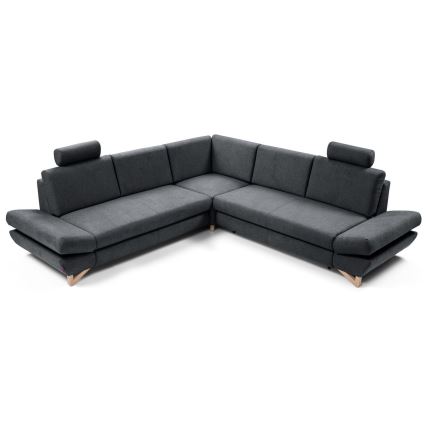 Conjunto de salón esquinero tapizado en forma de L plegable con espacio de almacenamiento AVESTA derecho antracita