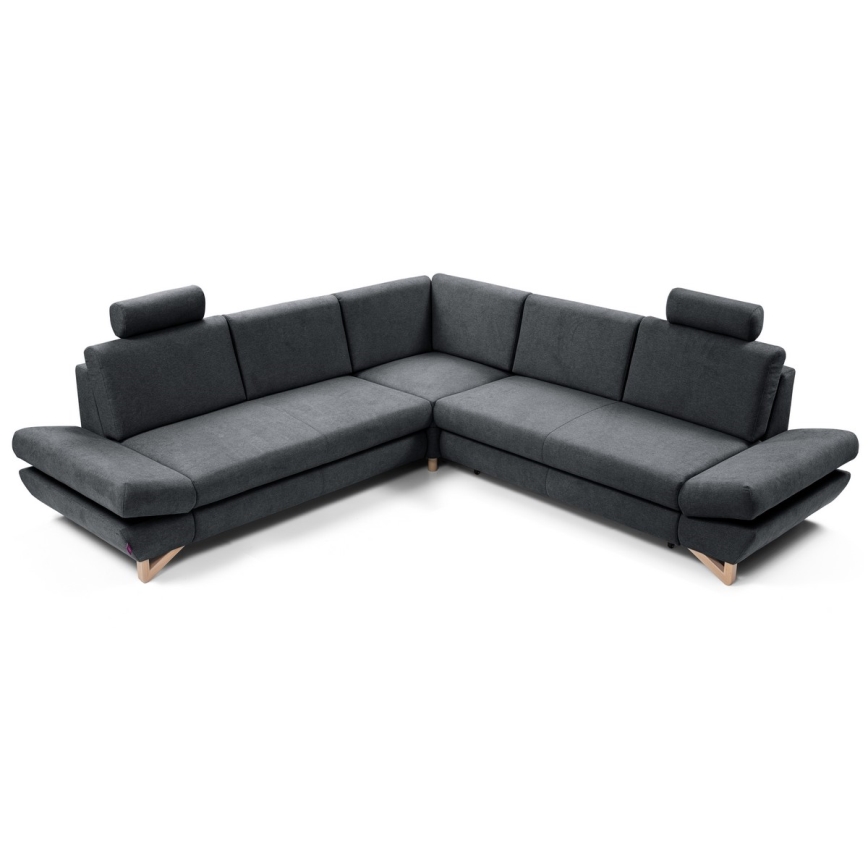 Conjunto de salón esquinero tapizado en forma de L plegable con espacio de almacenamiento AVESTA derecho antracita