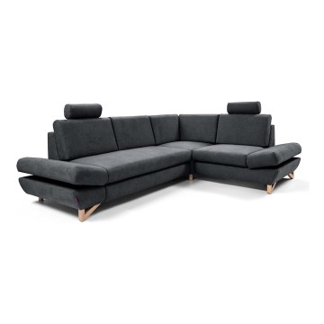 Conjunto de salón esquinero tapizado en forma de L plegable con espacio de almacenamiento AVESTA derecho antracita