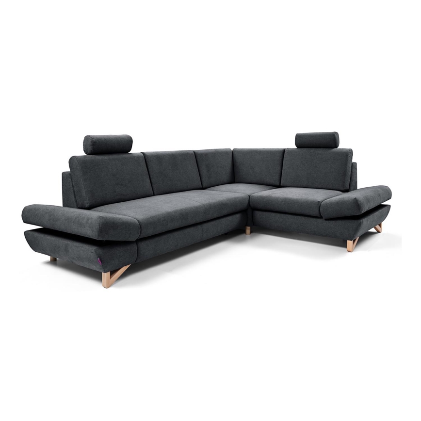 Conjunto de salón esquinero tapizado en forma de L plegable con espacio de almacenamiento AVESTA derecho antracita