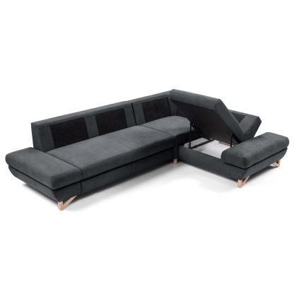 Conjunto de salón esquinero tapizado en forma de L plegable con espacio de almacenamiento AVESTA derecho antracita