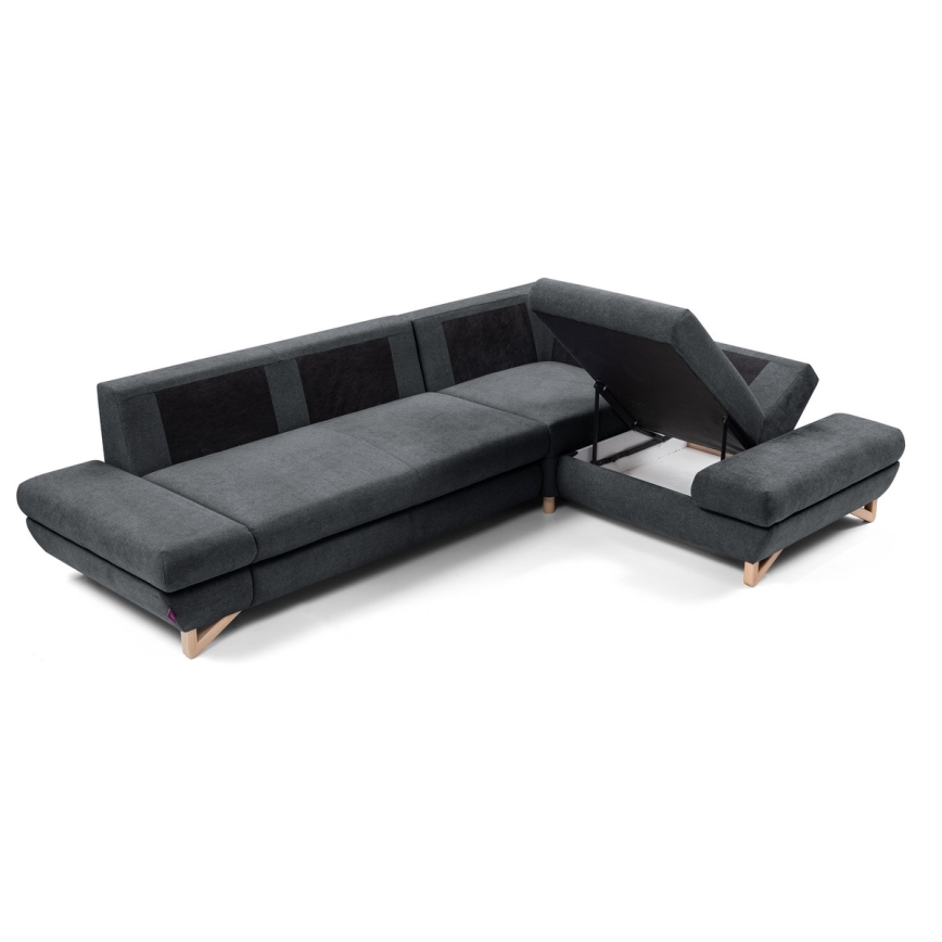 Conjunto de salón esquinero tapizado en forma de L plegable con espacio de almacenamiento AVESTA derecho antracita