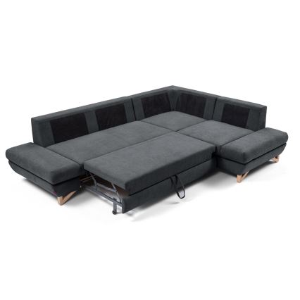 Conjunto de salón esquinero tapizado en forma de L plegable con espacio de almacenamiento AVESTA derecho antracita