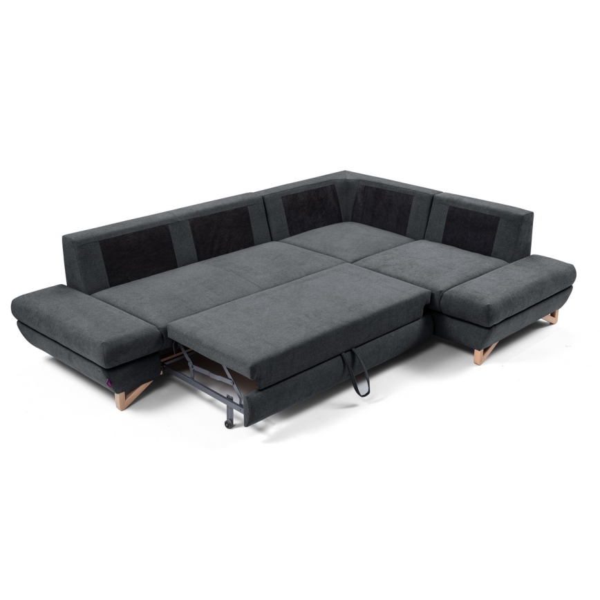 Conjunto de salón esquinero tapizado en forma de L plegable con espacio de almacenamiento AVESTA derecho antracita