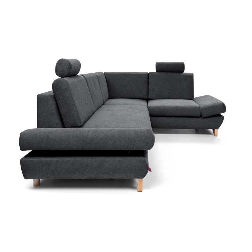 Conjunto de salón esquinero tapizado en forma de L plegable con espacio de almacenamiento AVESTA derecho antracita