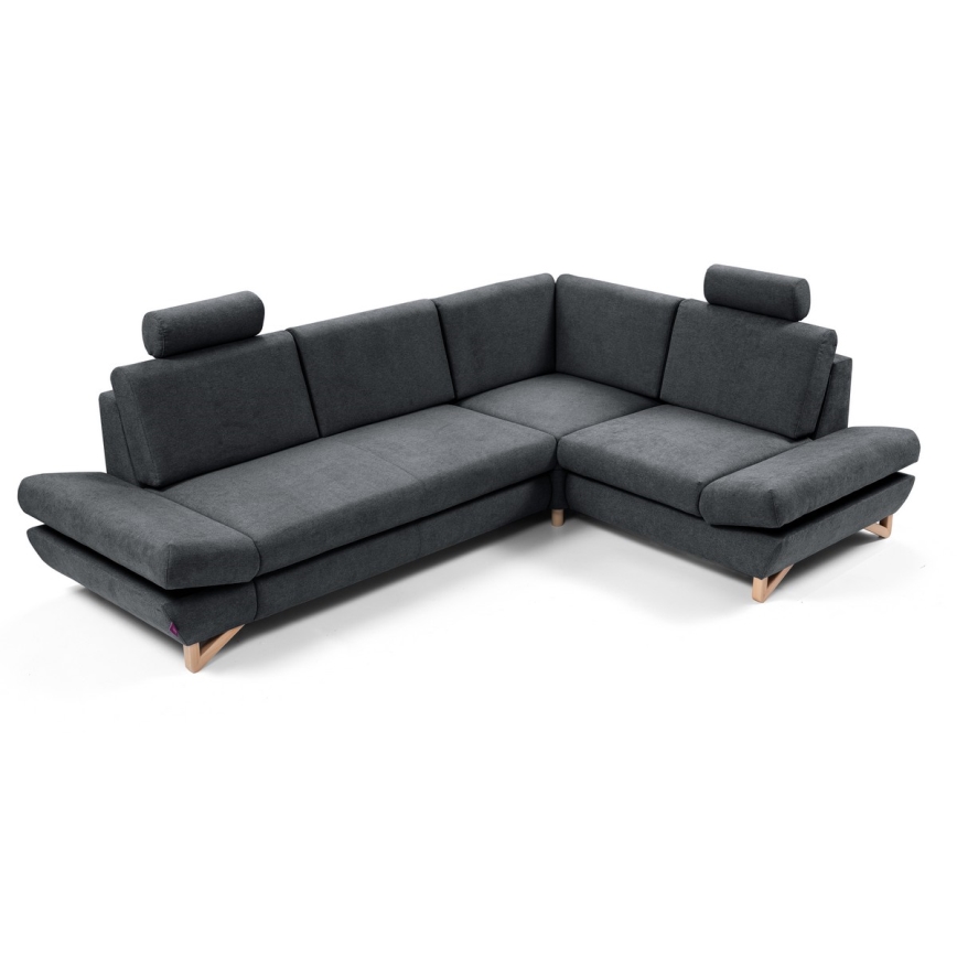 Conjunto de salón esquinero tapizado en forma de L plegable con espacio de almacenamiento AVESTA derecho antracita