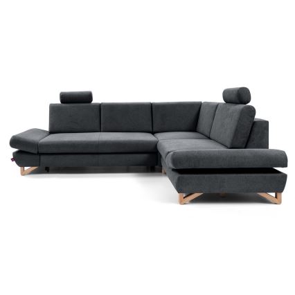 Conjunto de salón esquinero tapizado en forma de L plegable con espacio de almacenamiento AVESTA derecho antracita