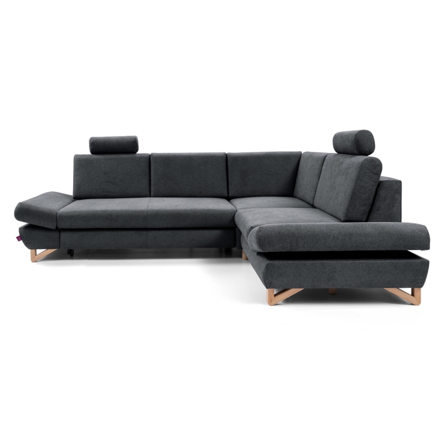 Conjunto de salón esquinero tapizado en forma de L plegable con espacio de almacenamiento AVESTA derecho antracita