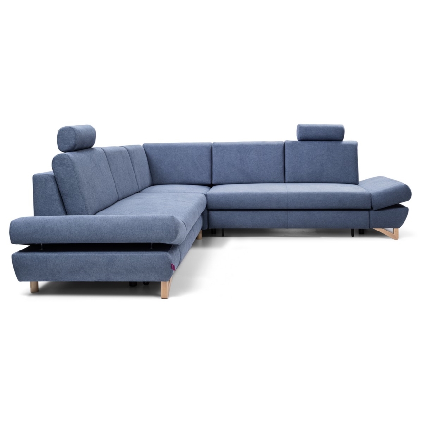 Conjunto de salón esquinero tapizado en forma de L plegable con espacio de almacenamiento AVESTA derecho azul