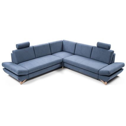 Conjunto de salón esquinero tapizado en forma de L plegable con espacio de almacenamiento AVESTA derecho azul
