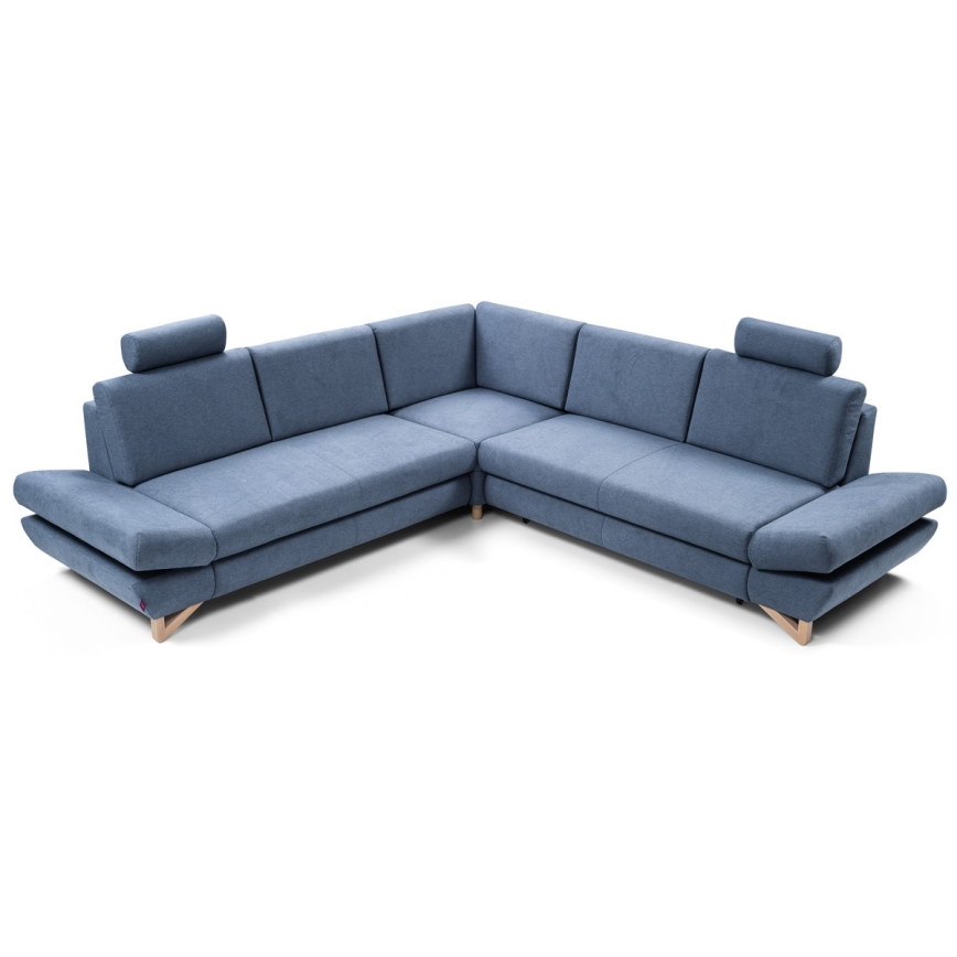 Conjunto de salón esquinero tapizado en forma de L plegable con espacio de almacenamiento AVESTA derecho azul