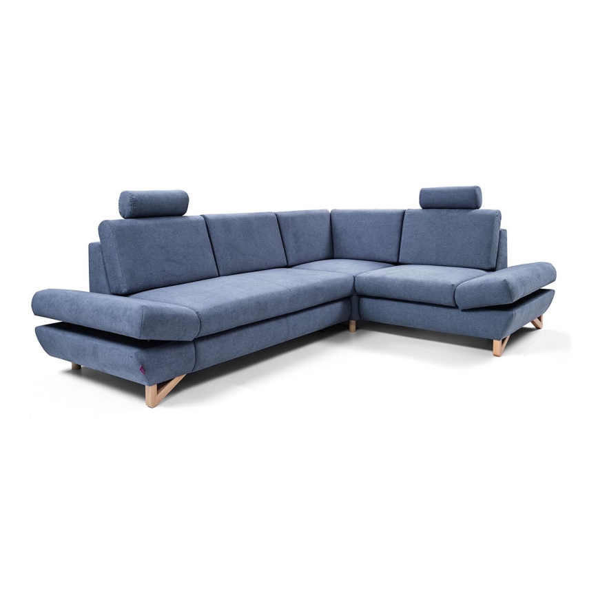 Conjunto de salón esquinero tapizado en forma de L plegable con espacio de almacenamiento AVESTA derecho azul