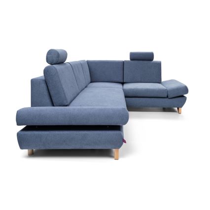Conjunto de salón esquinero tapizado en forma de L plegable con espacio de almacenamiento AVESTA derecho azul