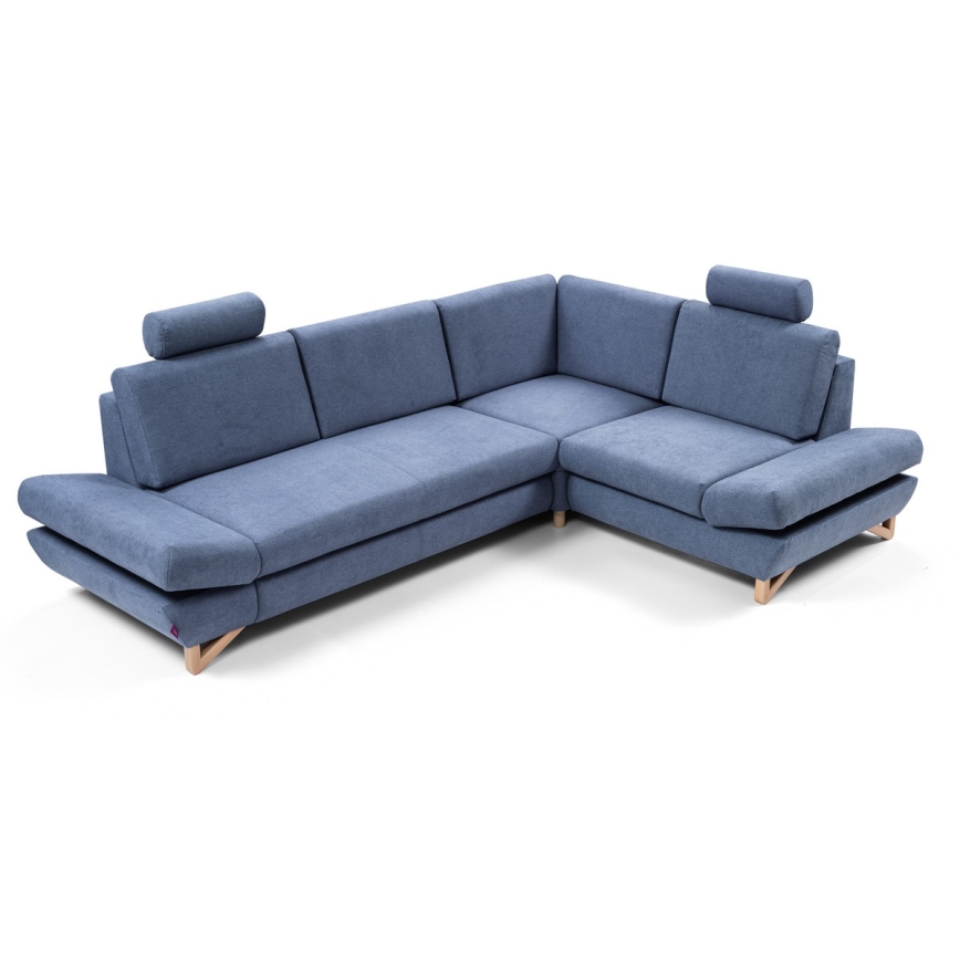 Conjunto de salón esquinero tapizado en forma de L plegable con espacio de almacenamiento AVESTA derecho azul