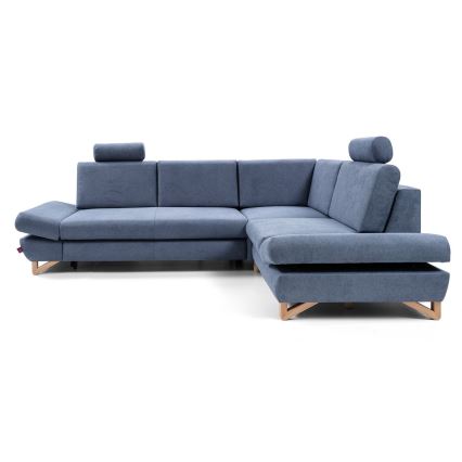 Conjunto de salón esquinero tapizado en forma de L plegable con espacio de almacenamiento AVESTA derecho azul
