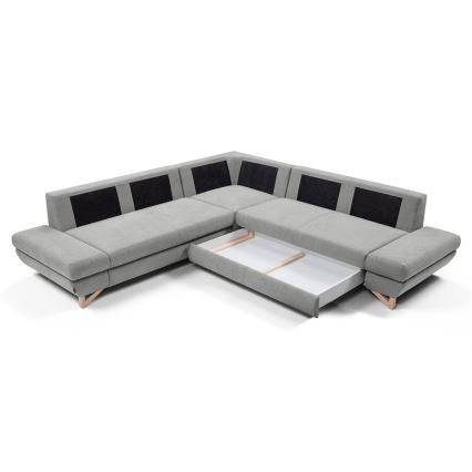 Conjunto de salón esquinero tapizado en forma de L plegable con espacio de almacenamiento AVESTA derecho gris