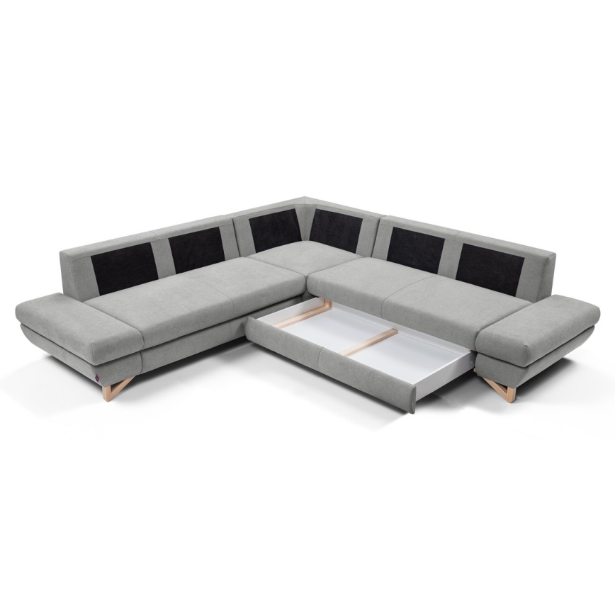 Conjunto de salón esquinero tapizado en forma de L plegable con espacio de almacenamiento AVESTA derecho gris