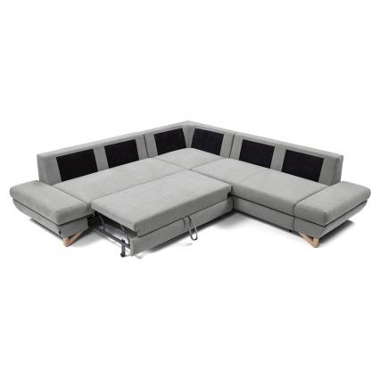 Conjunto de salón esquinero tapizado en forma de L plegable con espacio de almacenamiento AVESTA derecho gris