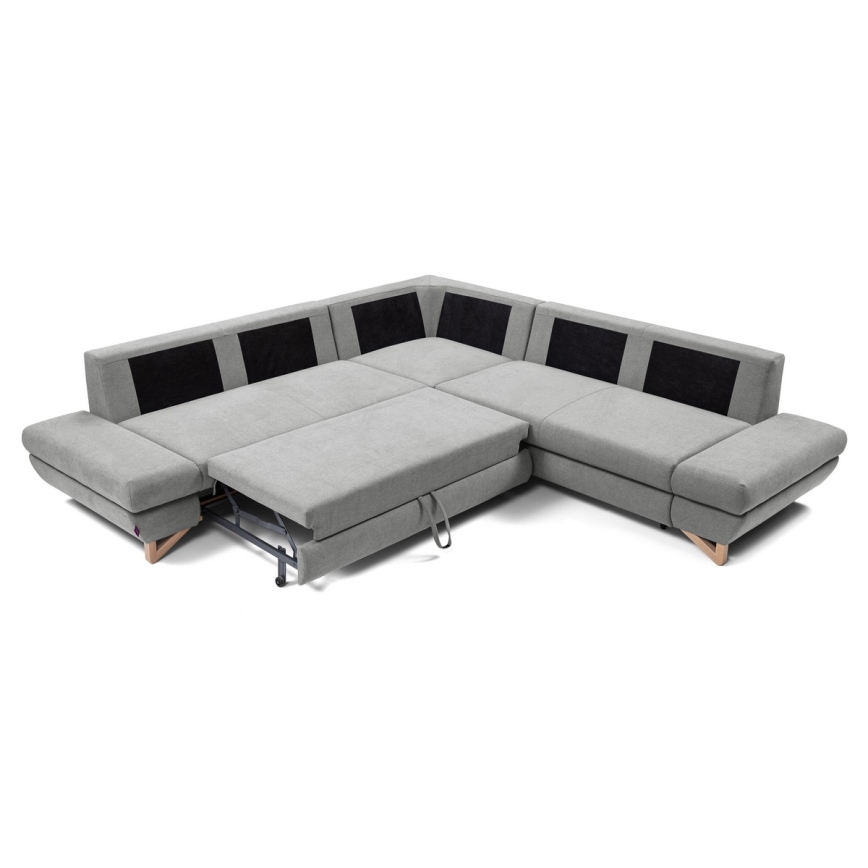 Conjunto de salón esquinero tapizado en forma de L plegable con espacio de almacenamiento AVESTA derecho gris