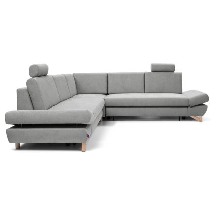 Conjunto de salón esquinero tapizado en forma de L plegable con espacio de almacenamiento AVESTA derecho gris