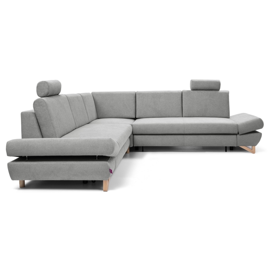 Conjunto de salón esquinero tapizado en forma de L plegable con espacio de almacenamiento AVESTA derecho gris