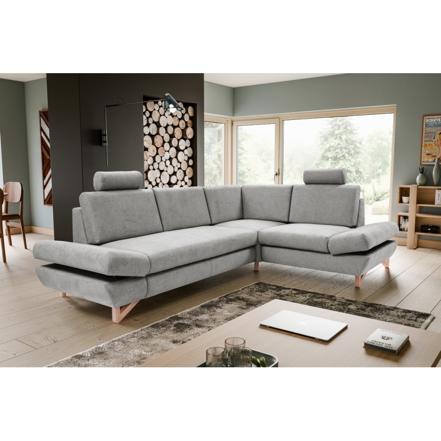 Conjunto de salón esquinero tapizado en forma de L plegable con espacio de almacenamiento AVESTA derecho gris