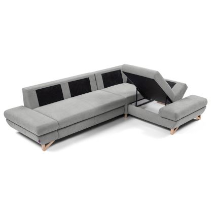 Conjunto de salón esquinero tapizado en forma de L plegable con espacio de almacenamiento AVESTA derecho gris