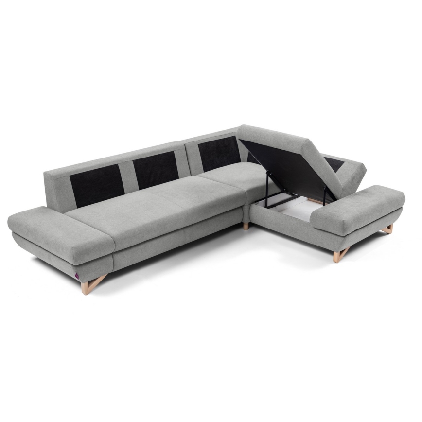 Conjunto de salón esquinero tapizado en forma de L plegable con espacio de almacenamiento AVESTA derecho gris