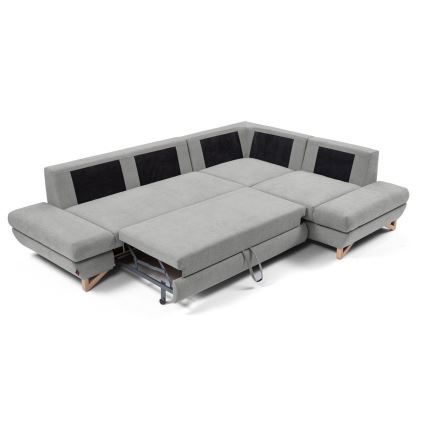 Conjunto de salón esquinero tapizado en forma de L plegable con espacio de almacenamiento AVESTA derecho gris