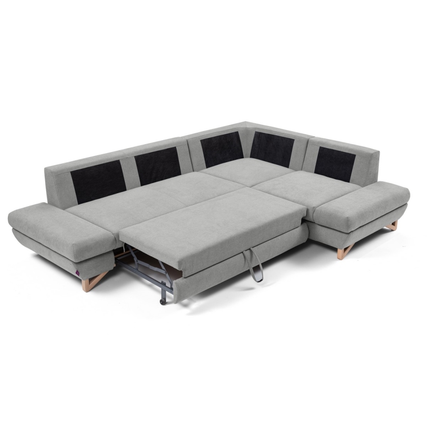 Conjunto de salón esquinero tapizado en forma de L plegable con espacio de almacenamiento AVESTA derecho gris