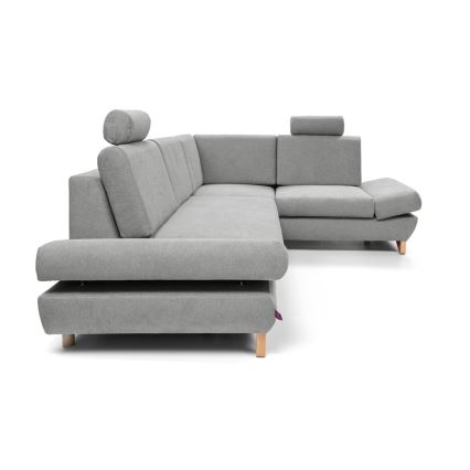 Conjunto de salón esquinero tapizado en forma de L plegable con espacio de almacenamiento AVESTA derecho gris